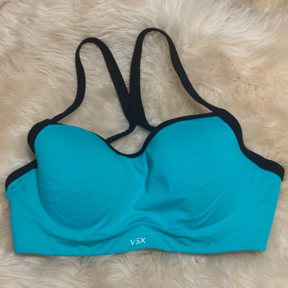 Victoria's Secret Angel Sports Bra 36D Aqua Black Underwire Strappy Active